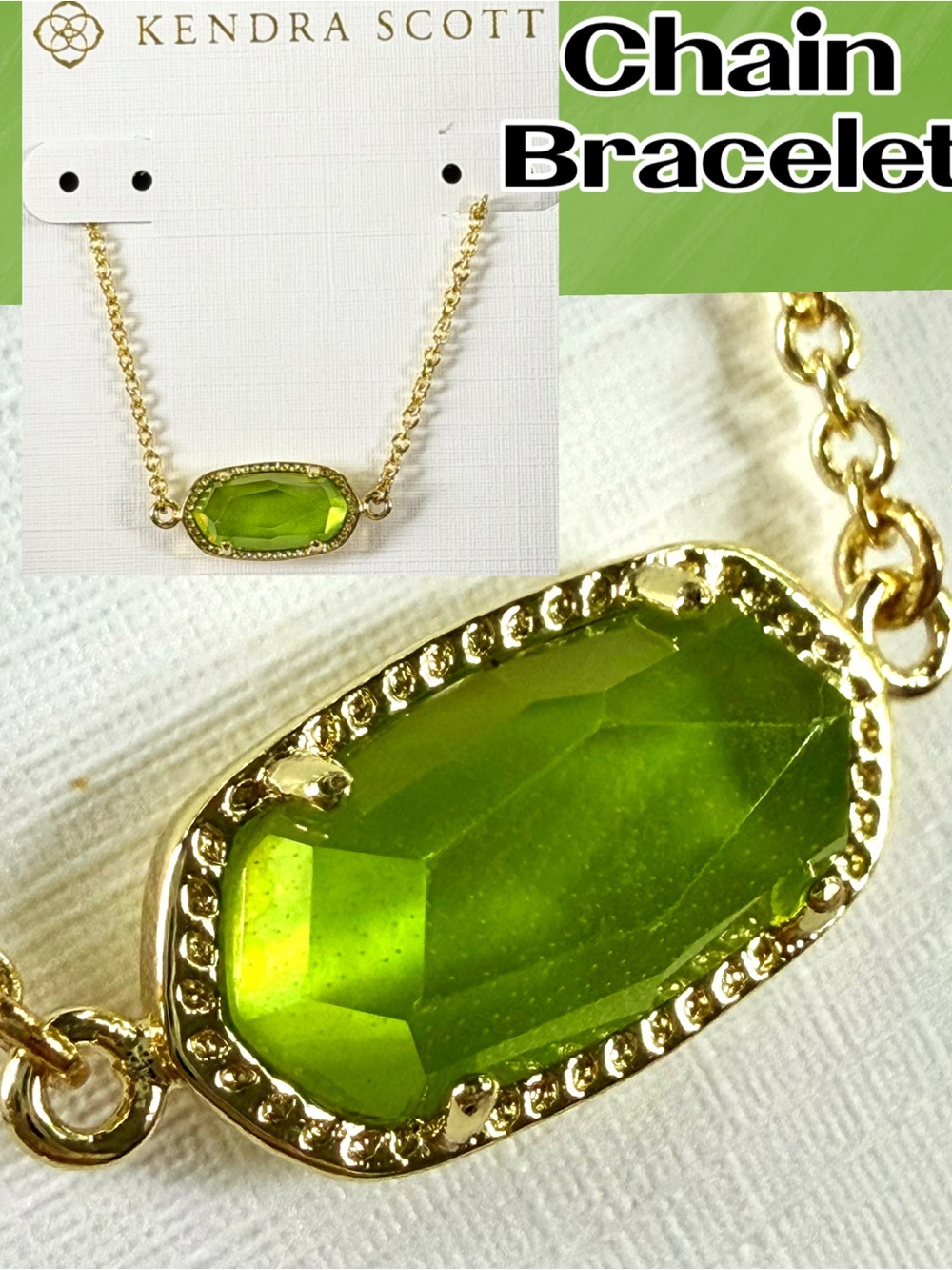 Kendra Scott Peridot Bracelet Elaina Gold Adjustable Chain Bracelet